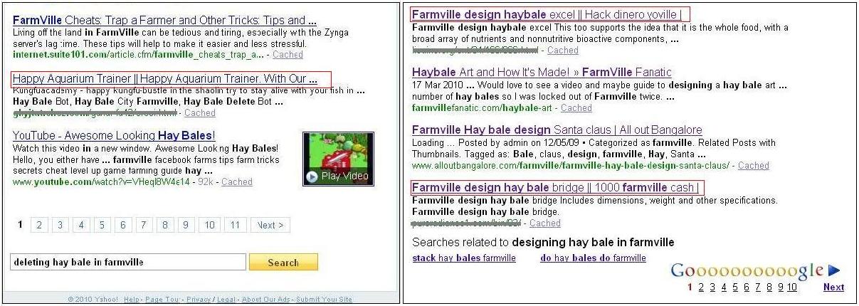 Image 1. Yahoo and Google Poisoned Search Results